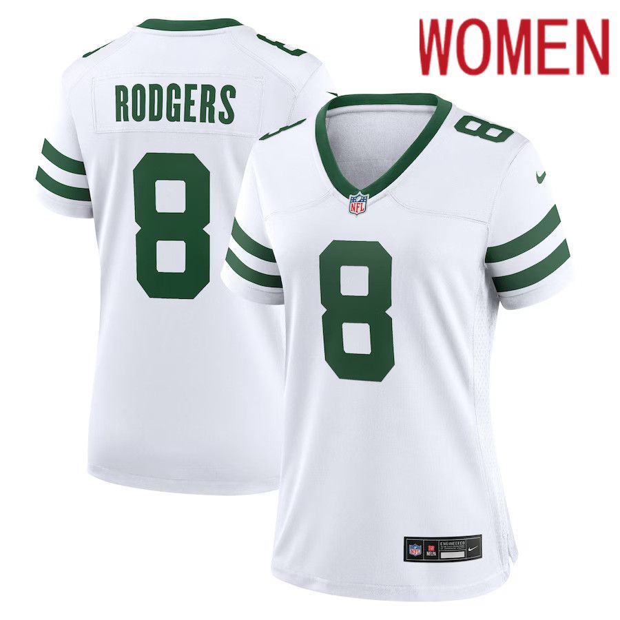Women New York Jets #8 Aaron Rodgers Nike White Legacy Player Game NFL Jersey->women nfl jersey->Women Jersey